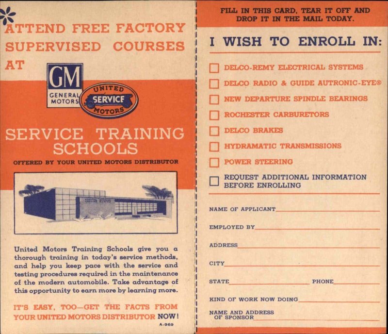 GM General Motors Become Mechanic Service School Advertising Postcard