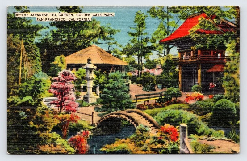 Japanese Tea Garden, Golden Gate Park, San Francisco CA, Vintage Postcard c1940s