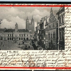 1902 Magdeburg Germany Der Alte Markt Market Downtown Postcard Main St Photo A28