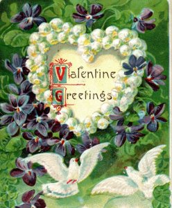 C. 1910 Doves 4 Leaf Clover Violets Lily Heart Valentine Vintage Postcard F24