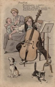 The Rule Of Three Cello Practice Old Comic Postcard