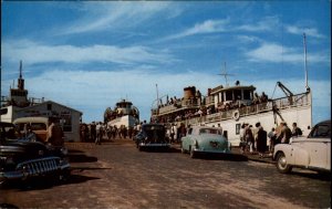 Block Island Rhode Island RI Boat Dock Cars 1950s-60s Postcard