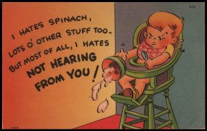 fussy eater postcard: I Hates Spinach