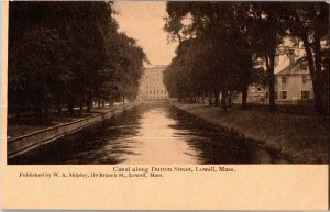 Canal Along Dutton Street, Lowell MA Undivided Back Vintage Postcard L22