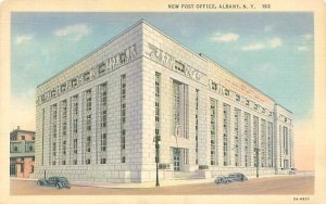 Albany New York New Post Office, Old Cars  Linen Postcard Unused