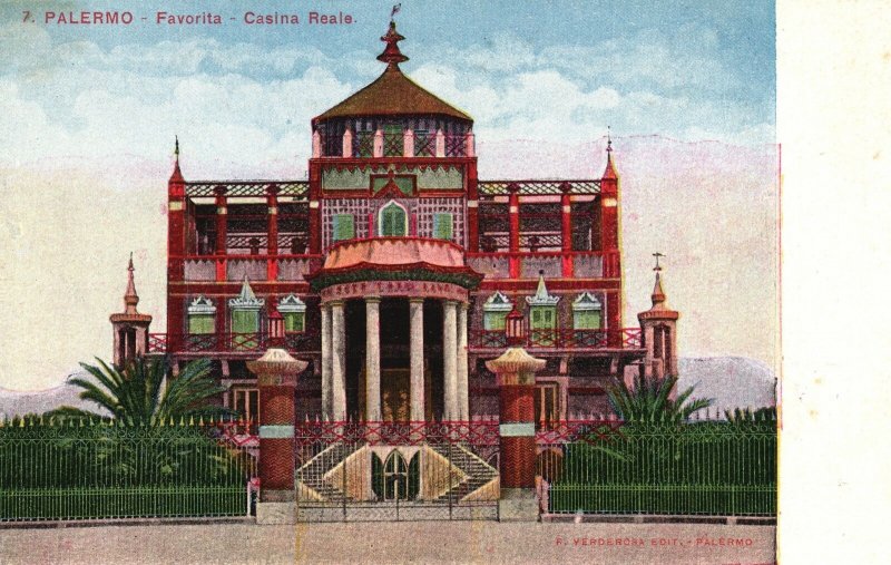 Vintage Postcard Favorita Casina Reale Park Green Area Palermo Italy