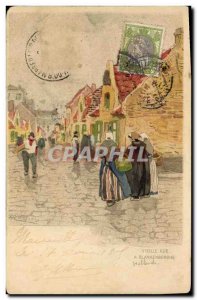 Old Postcard Fantasy Illustrator Old street Blankenberghe