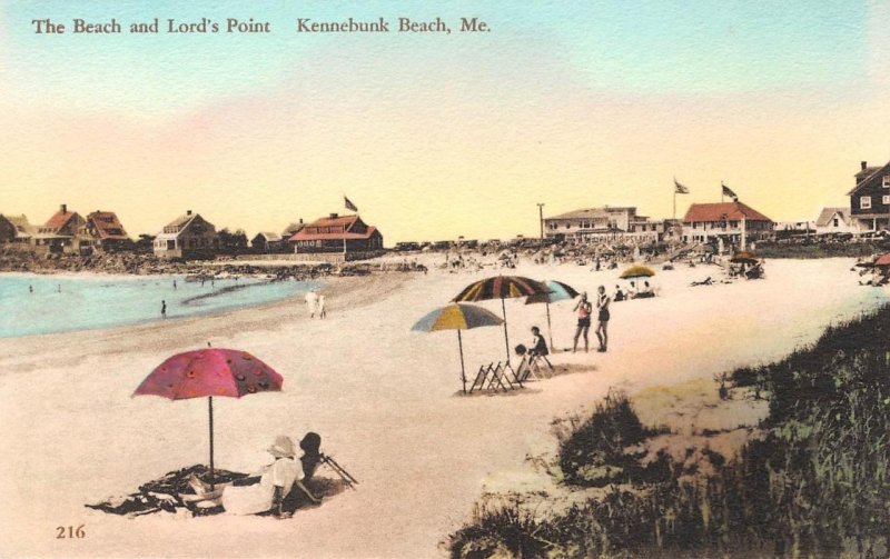 Lord's Point, Kennebunk Beach, Maine Hand-Colored Rare c1920s Vintage Postcard