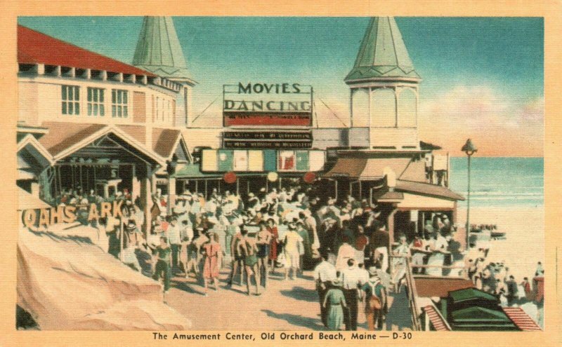 Vintage Postcard 1930's The Amusement Center Old Orchard Beach Portland Maine ME