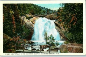 Helen Hunt Falls w view of Bridge Postcard No Cheyenne Canyon Colorado Springs