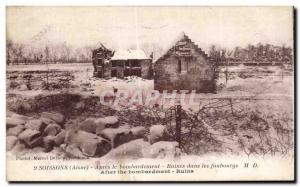 Old Postcard Soissons After the bombing Army ruins in the suburbs