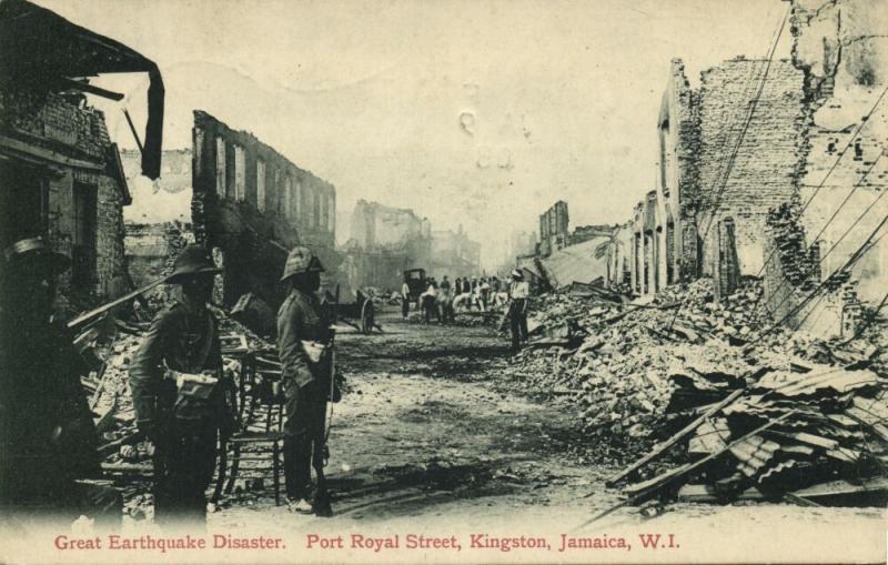 jamaica W.I., KINGSTON, Earthquake, Port Royal Street (1908) Postcard