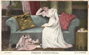 Vintage Postcard Mother And Child With Pet Dogs In The Living Room Fresh Arrival 