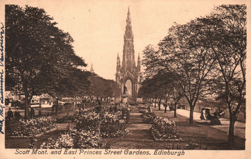 Vintage Postcard 1910's Scott Mont. & East Princes Street Gardens Edinburgh UK