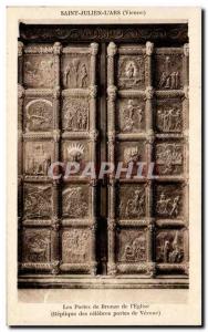 Old Postcard Saint Julien L & # 39Ars The Bronze Doors of I & # 39Eglise (rep...