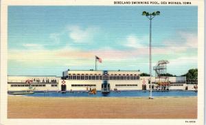 DES MOINES, IA Iowa    BIRDLAND SWIMMING POOL  1947  Linen    Postcard