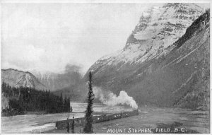 Field BC Canada Mount Stephen and Train Vintage Postcard AA36715