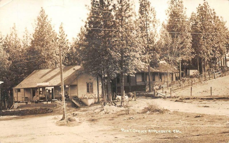 RPPC POST OFFICE APPLEGATE CALIFORNIA WHITE HORSE REAL PHOTO POSTCARD (c. 1910)