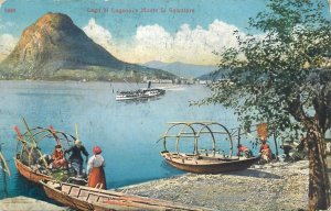 Switzerland navigation & sailing topic postcard Lugano lake paddle steamer boat