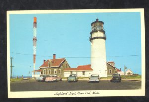 CAPE COD MASSACHUSETTS HIGHLAND LIGHTHOUSE OLD CARS VINTAGE POSTCARD MASS.