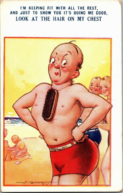 Man with Brush on Chest Hairy Artist Douglas Tempest Vintage Postcard A30