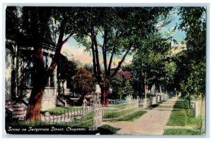 c1910's Scene On Furgerson Street Trees Cheyenne Wyoming WY Unposted Postcard