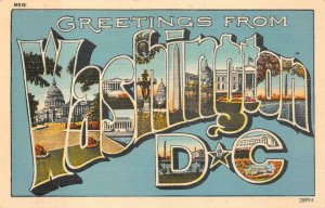 GREETINGS FROM WASHINGTON D.C. LARGE LETTER POSTCARD (c. 1940s)