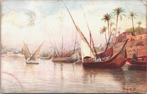 Egypt Boats At Cairo Vintage Postcard 09.36