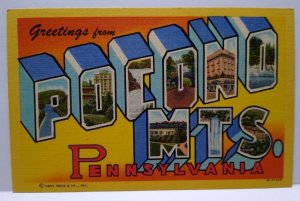 Greetings From Pocono Mountains Pennsylvania Large Big Letter Postcard Linen