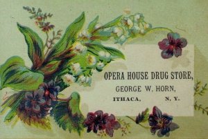 1870's-80's Opera House Drug Store George W Horn Violets Lily-Of-The-Valley F96