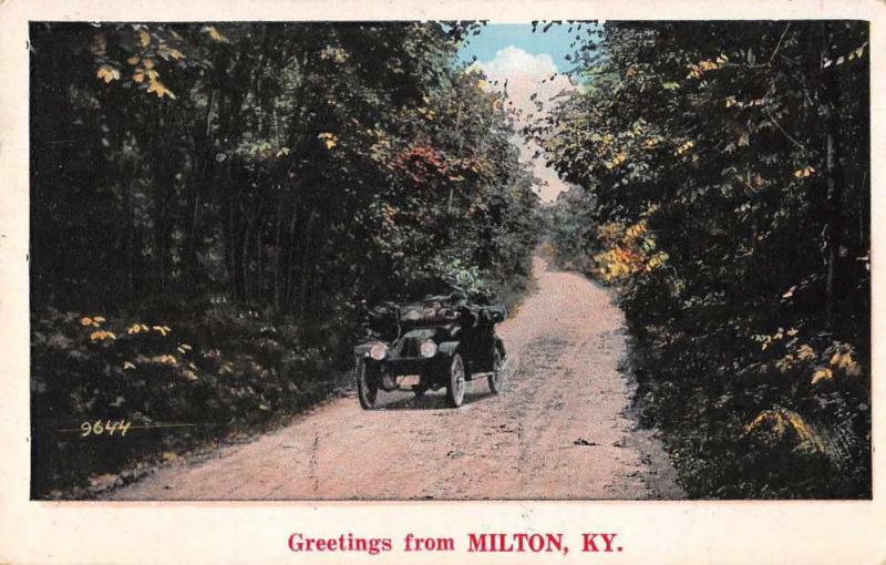 Milton Kentucky Greetings From car on country road antique pc Z43934