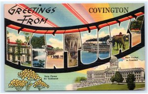 Large Letter Linen COVINGTON, KY Kentucky c1940s Tichnor Postcard 