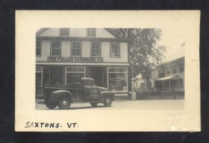 RPPC SAXTONS VERMONT FULLER HARDARE STORE OLD TRUCK REAL PHOTO POSTCARD