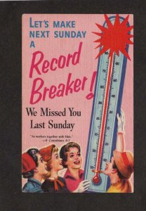 Record Breaker Missed Sunday Church Service Religious Linen Postcard Thermometer