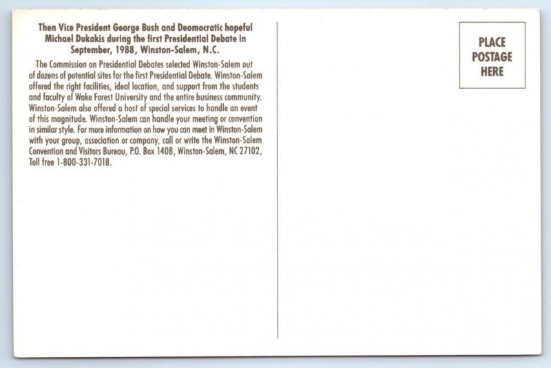 GEORGE H.W. BUSH & MICHAEL DUKAKIS ~ 1988 Winston Salem NC DEBATE 4x6 Postcard