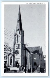 RALEIGH, NC North Carolina ~ First BAPTIST CHURCH c1950s Cars Postcard