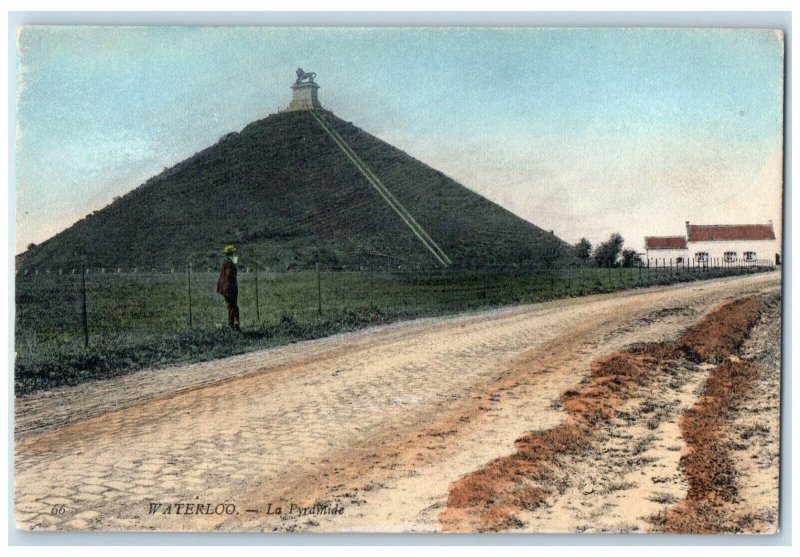 c1910 Man Standing The Pyramid Waterloo Belgium Antique Unposted Postcard