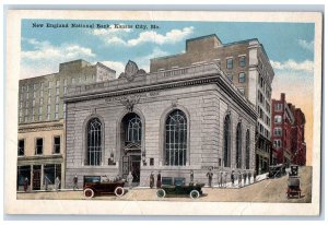 Kansas City Missouri MO Postcard New England National Bank Exterior c1920s Cars