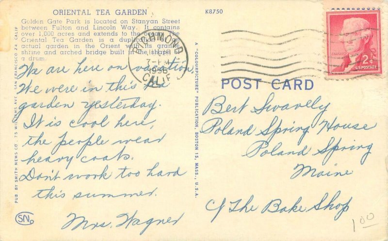 San Francisco CA  Golden Gate Park Oriental Tea Garden 1956 Linen Postcard
