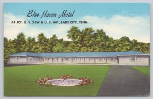 Postcard Lake City Tennessee TN Blue Haven Motel 1950s Linen View