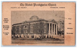 1920 The United Presbyterian Church Scene Pittsburg Kansas KS Unposted Postcard