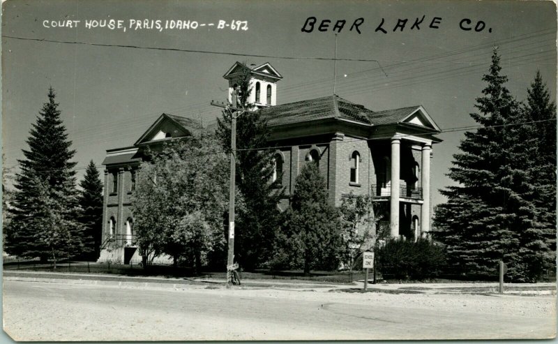 Vtg RPPC 1940s París Idaho Identificación Oso Lago County Court Casa Unp Cecil