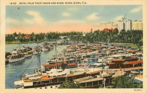 Florida Royal Palm Yacht Basin Miami River 1930s Postcard Teich 20-13463