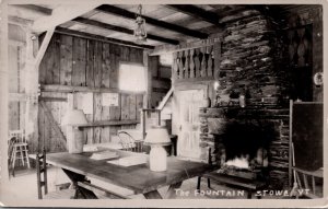 Real Photo Postcard The Fountain, Lodge Fireplace in Stowe, Vermont
