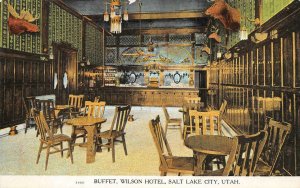 Buffet, Wilson Hotel, Salt Lake City, Utah Interior View c1910s Vintage Postcard