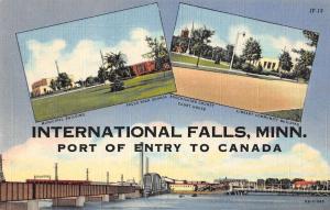 International Falls Minnesota port of entry to Canada linen antique pc Y12535