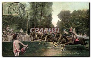 Old Postcard Equestrian Riding Horse Racing The departure Children Babies