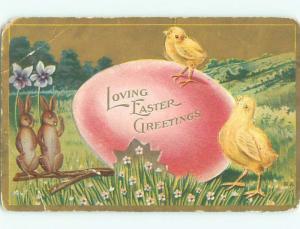 Divided-Back EASTER BUNNY RABBIT SCENE Cute Postcard AA1089