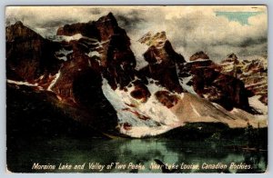 Moraine Lake Valley Of The Ten Peaks, Alberta, Antique Oilfasism Art Postcard #1