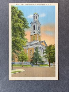 First Baptist Church Winston-Salem NC Linen Postcard H2232080800